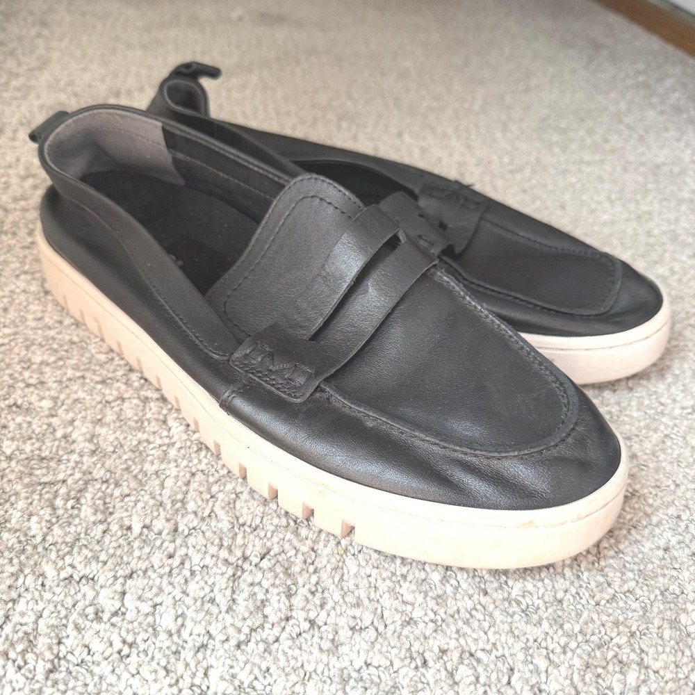 Vionic Uptown Black Leather Penny Loafer Lug‎ Sole Platform Shoes Womens 9